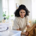 a woman organizing her place