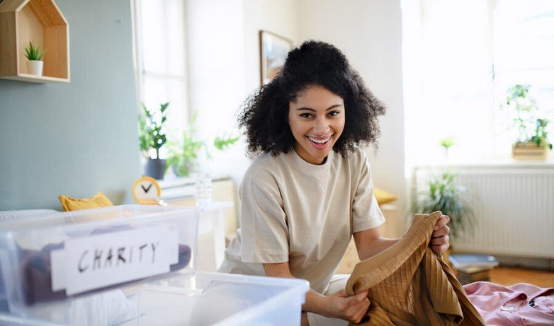 a woman organizing her place